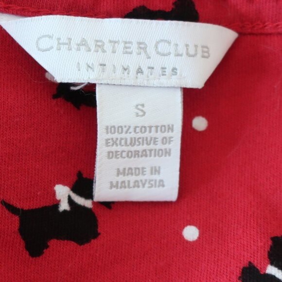 Charter Club Small Sleep Shirt Red & Black Scottie Dog V-Neck Bow Cotton - Picture 5 of 5